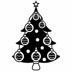 Christmas tree icon, Silhouettes of christmas trees with stars