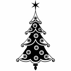 Christmas tree icon, Silhouettes of christmas trees with stars