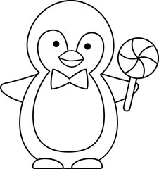 Cute Christmas penguin outline vector.
Cute Christmas penguin coloring page isolated svg.