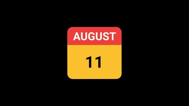 11 August calendar icon Animation