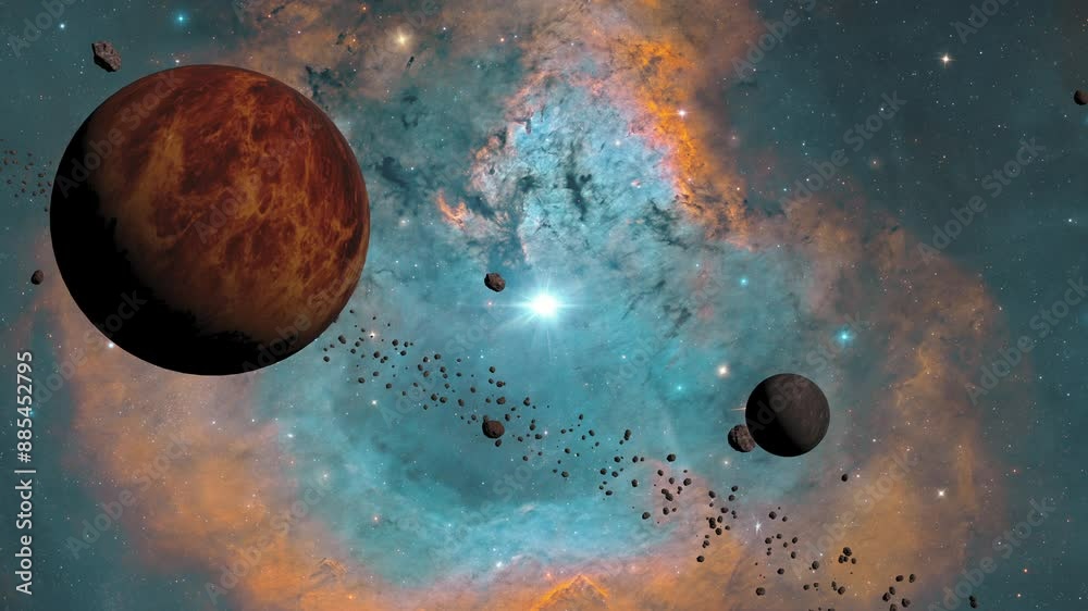 Wall mural galaxy space flight exploration travel through outer space at ngc 7822 located in cepheus.4k looping