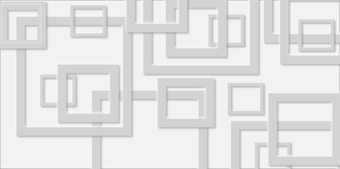 White abstract geometric background with white paper sheets soars as abstract spaces with rectangles, parallel stripes, perspective, shadows in simple strict modern material in triangle and square.