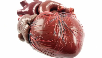 Human heart model with arteries clinical setting, detailed and precise, white background, educational and informative