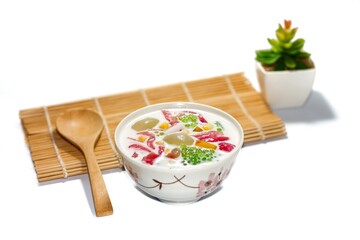 Dessert Thailand with the sako and serving with coconut milk on top. Isolation concept.