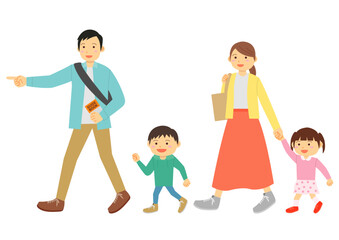 観光をする家族のイラストのセット
