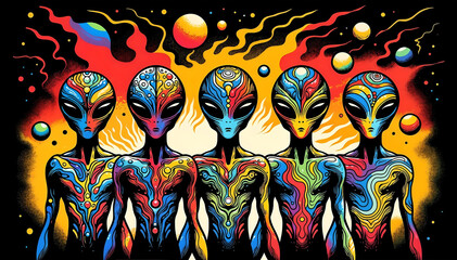 Cosmic Assembly. A Vibrant Gathering of Alien Entities