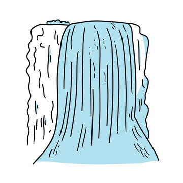blue waterfall flowing over cliff clip art preview