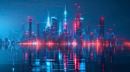 Futuristic cityscape illuminated by AI-controlled smart lighting systems, optimizing energy efficiency