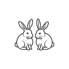 Bunnies minimalist line art icon logo symbol black color only