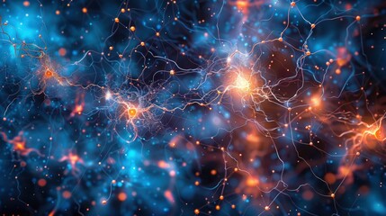 Neural networks depicted as a constellation of interconnected nodes, symbolizing AI's vast computational power