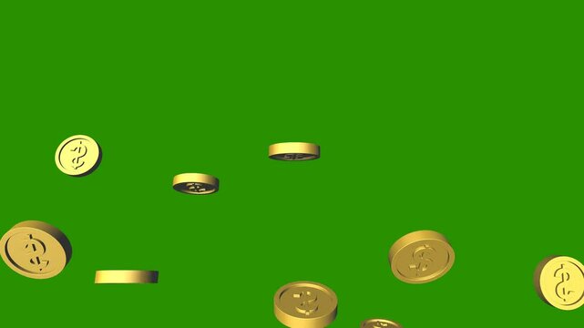 Falling golden dollar coins. Money rain. Big win casino, Jackpot . Success in business and finances. golden coins Green Screen