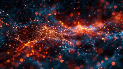 Neural networks depicted as a constellation of interconnected nodes, symbolizing AI's vast computational power