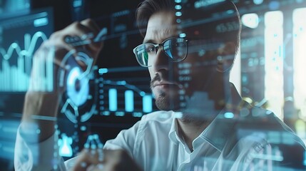Businessman Analyzing Data on Digital Screen