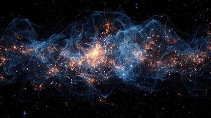 Neural networks depicted as a constellation of interconnected nodes, symbolizing AI's vast computational power