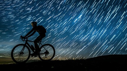 Fototapeta premium Starry Path Inspiring Cyclist Silhouette Embracing the Journey of Life and Endurance Health