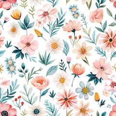 Obraz premium Vibrant Floral Watercolor Seamless Pattern