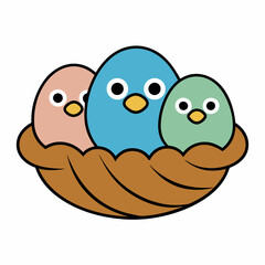 Adorable doodle bird family in a nest , white background