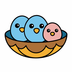 Adorable doodle bird family in a nest , white background