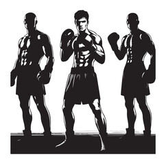 
A boxer stands with pose vector silhouette Isolated vector on white Background.