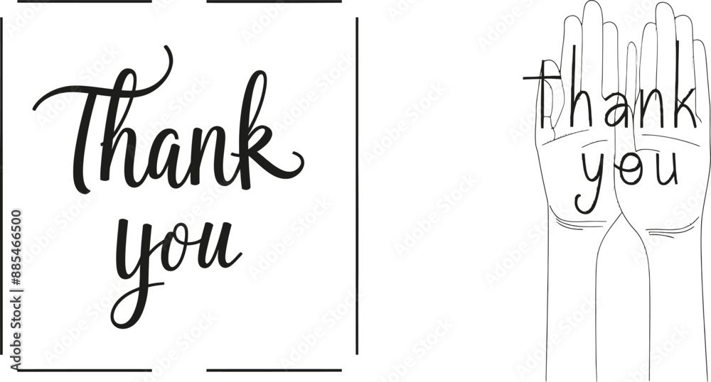 Poster thank you - continuous black line with word. illustration of phrase in minimalist style.