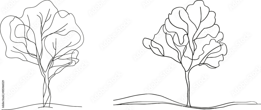 Poster One line abstract tree drawing. Continuous line art. Minimal abstract style.
