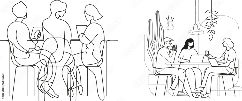 Fototapete The mentor gives a tutor presentation on the class in a continuous line drawing. The sketch utilizes minimal design concepts and lineart.