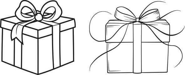 A line drawing of a gift box with ribbon bow for your design works. Modern illustration.