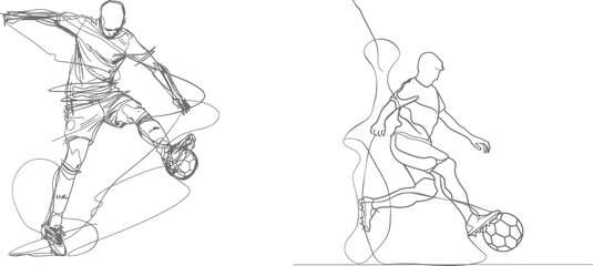 Conceptual drawing of a man kicking a ball modern minimalism design for soccer football player.
