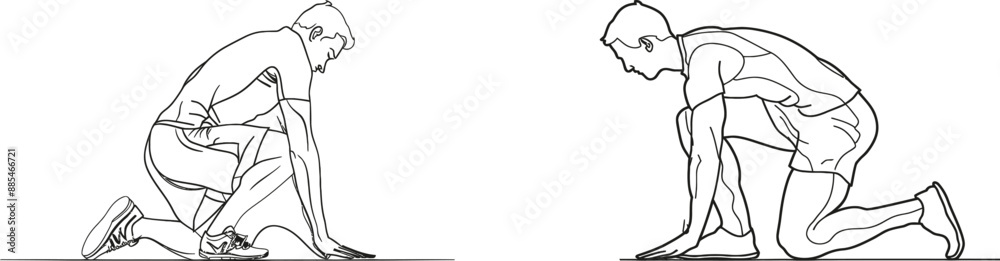 Poster running start. one continuous line drawing of the athlete. sport theme in modern minimalism.