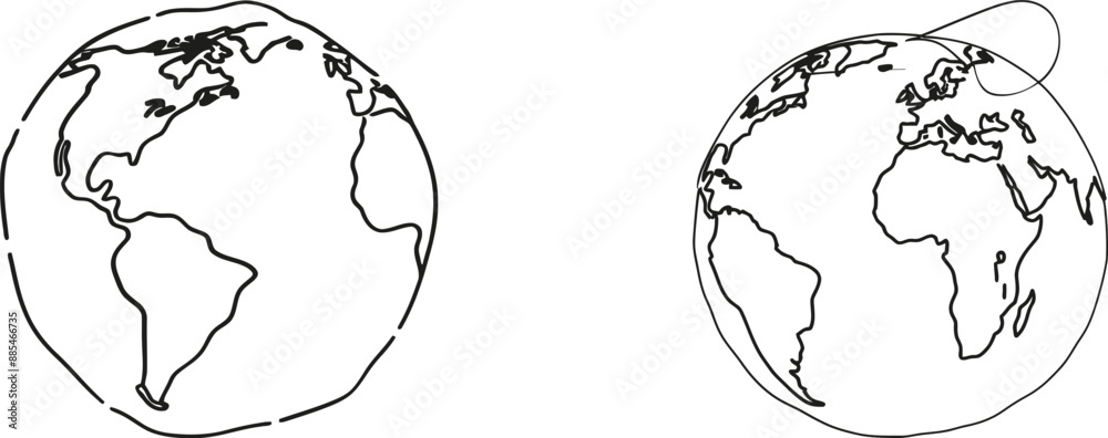 Aufkleber hand drawn globe with circle concept. continuous one line drawing of earth.
