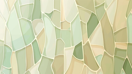 A geometric mosaic pattern with shades of green and beige, displaying intricate shapes and creating a captivating, artful design.