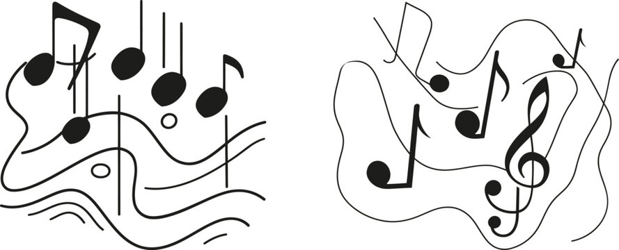 Music notation with treble clef and notes, A or La. Modern illustration.