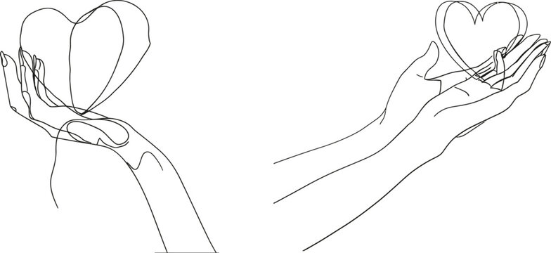 Love symbol illustration with a hand holding a heart. Excellent for greeting banners, posters, and backgrounds for Valentine's Day.