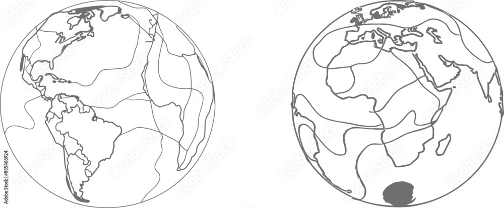 Poster An Earth globe drawn in one line on a white background as an illustration of the world map with a minimalist style. This symbol could as well be used for a logo, emblem, or design poster.