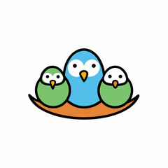 Adorable doodle bird family in a nest , white background