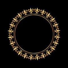 Classic Round Damask gold ornament, Decorative frame Elegant vector element for design in Eastern style, place for text, Floral golden border, Lace illustration for invitations and greeting cards