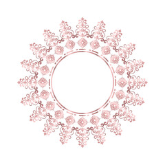 Damask Round Wreath rose gold circular ornament floral Abstract pattern, Classic Victorian traditional style, illustration Vintage Design, Floral frames, Mandala border, Antique, Moroccan frame