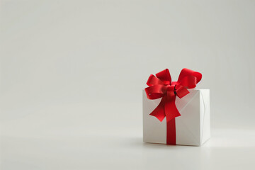 Obraz premium White gift box with red bow on white background. Gift. 