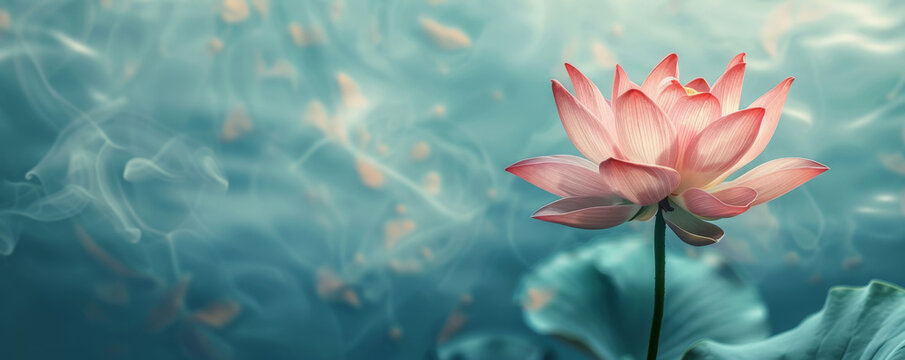 A pink lotus flower against a tranquil teal background, with detailed petals and soft lighting. Ideal for serene and meditative wall decor.