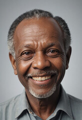Obraz premium Portrait view of a regular happy smiling Gabon old man, ultra realistic, candid, social media, avatar image, plain solid background