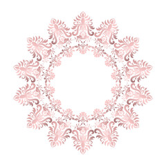 Round Decorative frame, Elegant vector element for design in Eastern style, Classic ornament place for text, Floral damask rose gold border, Lace illustration for invitations and greeting cards