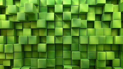 Fototapeta premium Vibrant Green Cubic Wall Art Installation Showcasing Geometric Abstract Design with Textured Surfaces and 3D Elements