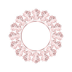 Decorative damask round frame, Elegant element for design in Eastern style, Classic place for text, Luxury Floral rose gold border, Lace illustration for invitations and greeting cards