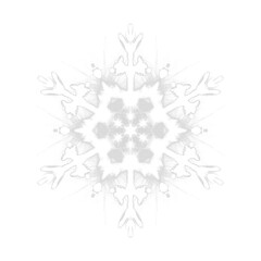 White glowing transparent snowflake, isolated icon. Merry Christmas and Happy New Year. Simple neon light. Shining winter, xmas lamp. Fluorescent, luminescent illumination. Png