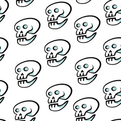 isolated seamless pattern a human skeleton skull in doodle style. object for poster backgrounds, backdrop, wallpaper, wrapping, textile, print