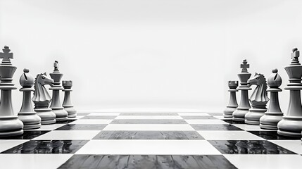 Minimalist Chess Board with Wooden Pieces on a Plain White Background