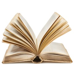 Fototapeta premium Open Book on Plain White Background Educational and Scholarly Literature Concept