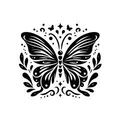 Different butterflies set. Vector illustration. Butterflies silhouette black background on white Background.