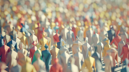 Fototapeta premium Artistic representation of a bustling crowd resembling origami figures, emphasizing diversity and unity in a community.