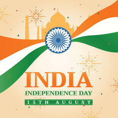 Happy Independence Day India Social Media Post and Flyer Template. 15 August - Indian Independence Day Celebration Greeting Card with Text.
